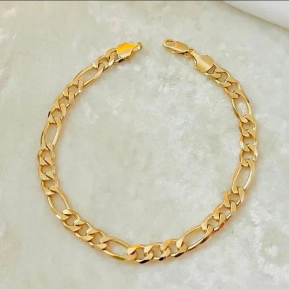 18K Gold Figaro Chain Link Bracelet Womens 18 Karat Ladies Silver Jewelry 7